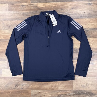 Adidas 1/4 Zip Mens Medium Blue Long Sleeve Performance Running Pullover NEW