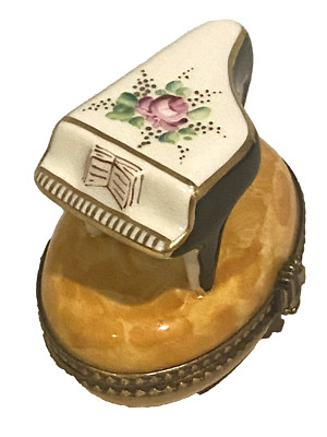 LIMOGES PEINT MAIN Trinket Box-GRAND PIANO w/ ROSE-MARQUE DEPOSEE-PARRY VIEILLE
