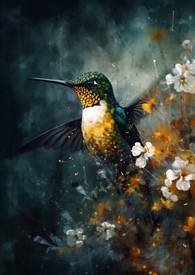 5x7 Mattdruck - Lebendiger Kolibri Ölgemälde - Tierwelt Kunstwerk