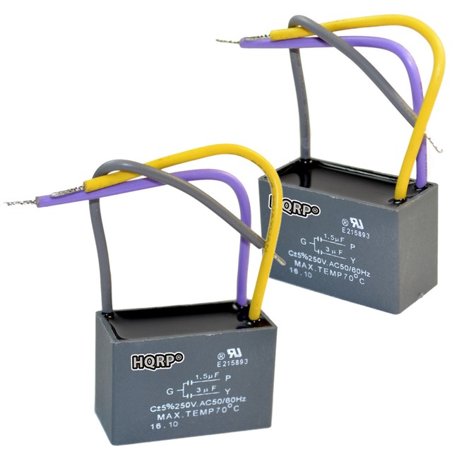 2Pack HQRP Motor Capacitor for Hampton Bay Ceiling Fan 1.5uF+3uF 3