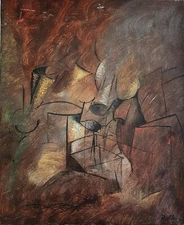 Pierre Relkin (B. 1946) Abstract Homage to Braque Oil on Canvas