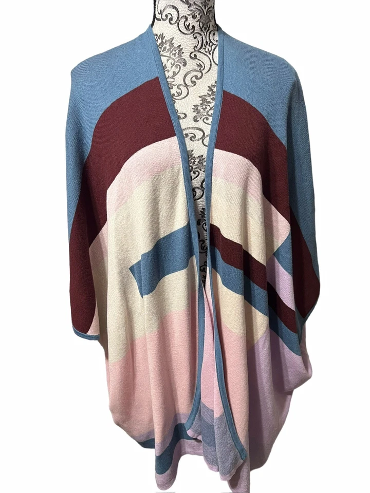 Tracy Reese Size XS/S Colorblock Shawl Poncho boho Lilac/Blue/Burgundy/pink - Image 2 of 4