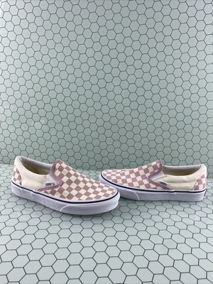 pink and white checkered vans