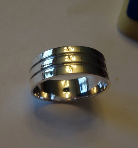 sz 9.5 11 or 12 Sterling Silver 5-6 gr Men's Horizontal Lines 8mm Wide Band Ring - Picture 4 of 6