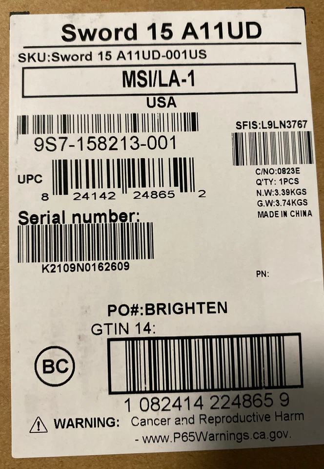 New MSI Sword 15.6'' FHD 144Hz IPS Gaming Laptop i7-11800H 8GB 512GB RTX 3050 Ti - Image 2 of 4