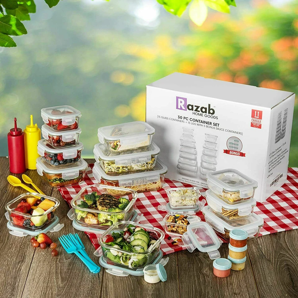 Razab Set of 35 PC Glass and Plastic Food Storage Containers with Airtight Lids - Image 2 of 4