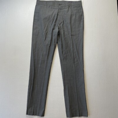 Ted Baker 34x32 Gray Herringbone Straight Flat Front Cotton Mens Dress Pants