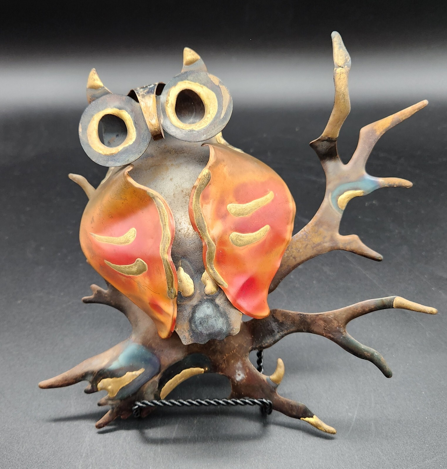 MCM Brutalist Metal Owl Wall Art Hanging Sculpture Gold Copper Home Interiors