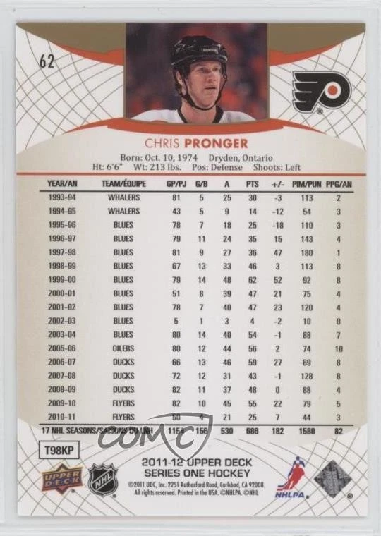 2011-12 Upper Deck High Gloss UD Exclusives /10 Chris Pronger #62 HOF - Image 2 of 2