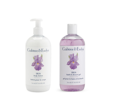 NEW Crabtree & Evelyn IRIS Scented Body Lotion & Bath Shower Gel  16.9 oz each