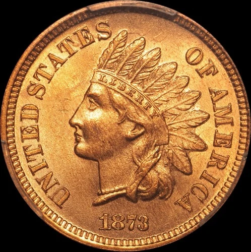 1873 1c Open 3 Indian Head Cent PCGS MS 65 RB Obverse Full Rd