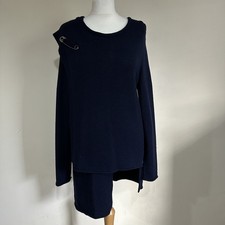 Ischiko Oska Jumper Size 40 Navy Wrap Shoulder Asymmetric Knit Sweater 100% Wool