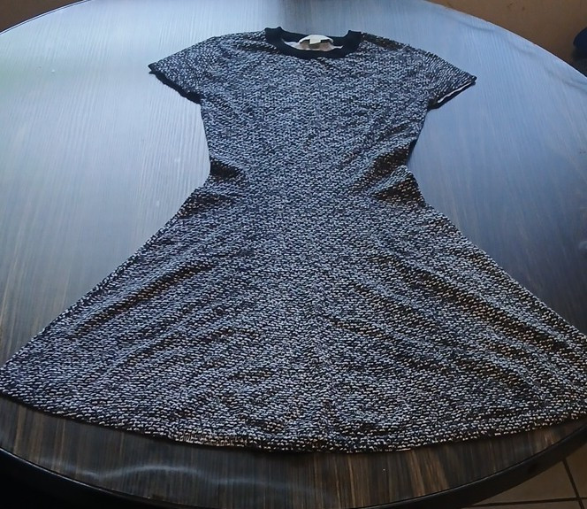 Michael Kors Geometric Knit Fit & Flare Dress Black White Short Sleeve XS