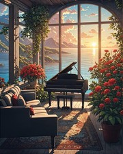 Beach Piano Paint by Numbers Kit for Adults 16x20 inches, LF21