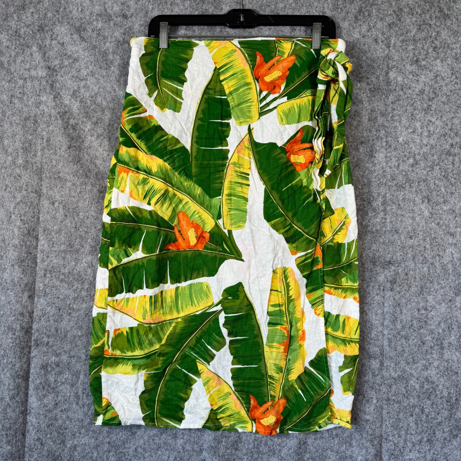 Cynthia Rowley Skirt L arge Linen Wrap Tropical Hawaiian Midi Resort Vacation