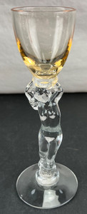 Vtg Cambridge Statuesque Nude Stemware Brandy Glass 6" Amber Disc w/Chip on base