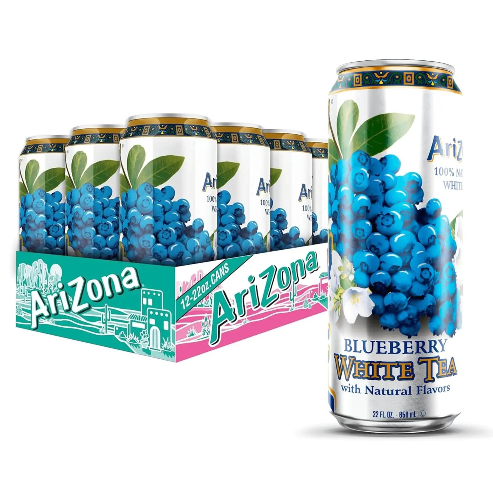 24x Cans Arizona Blueberry White Tea 22oz