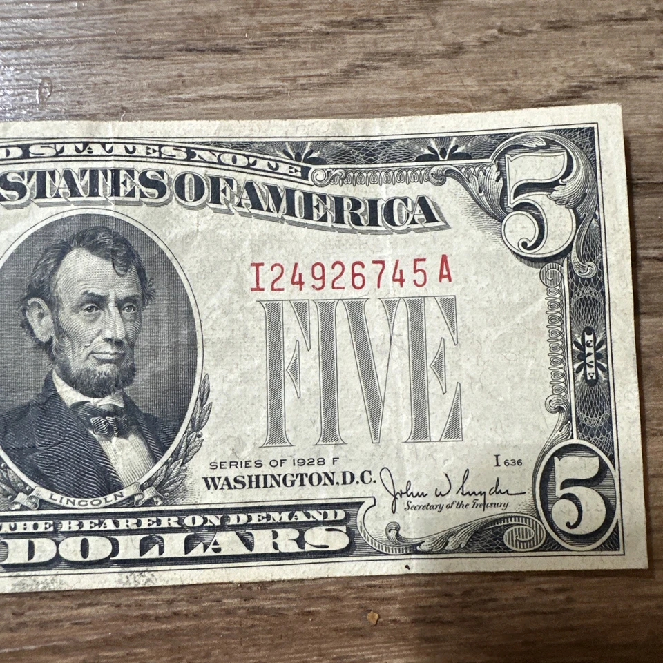1928-A $5 US Federal Reserve Note – Five Dollar Bill, Collectible Currency - Image 3 of 4