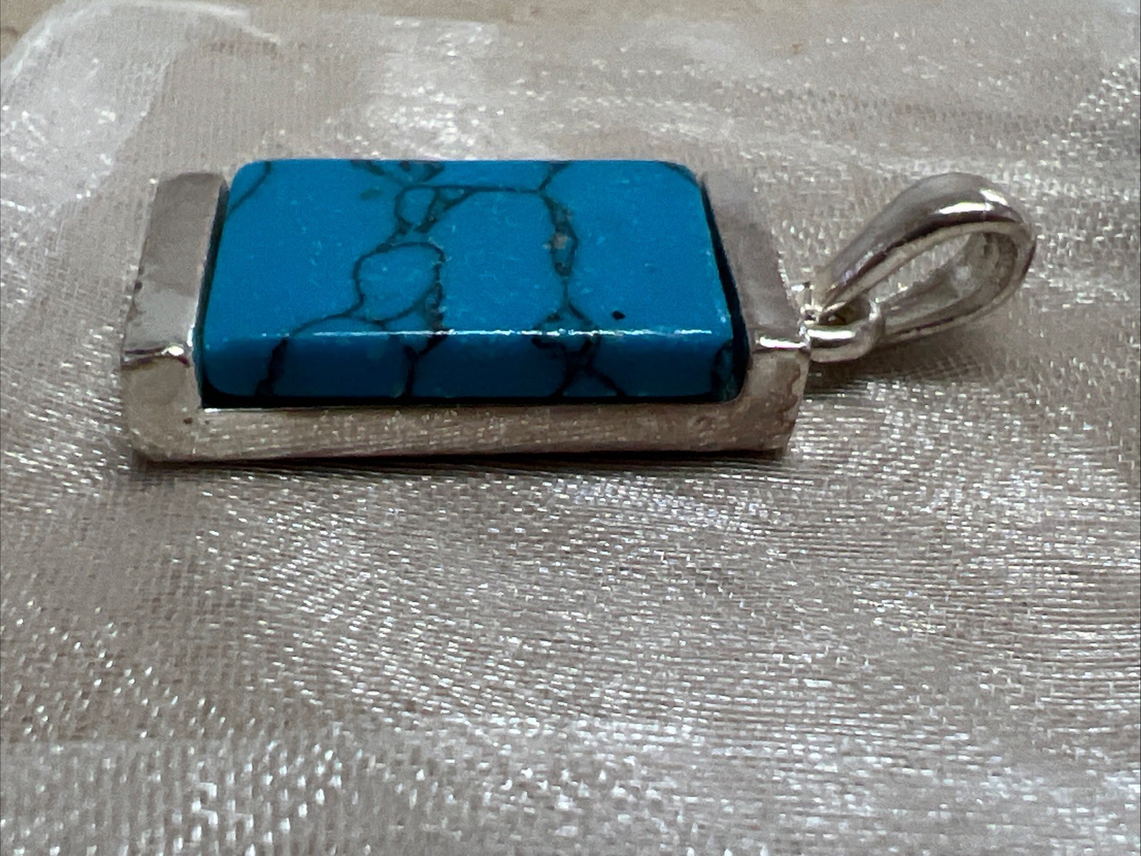 VTG Sterling Silver Rectangular Turquoise cabocho… - image 3