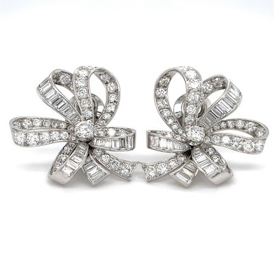 6,95 Ct Diamant, Platin Und 14K Weißgold Umwandelbare Ohrringe/Broschen 26,8 G