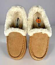 Minnetonka Womens Vyanne Venetian Slipper Tan Suede Faux Fur Lined Shoe, 7 NEW 