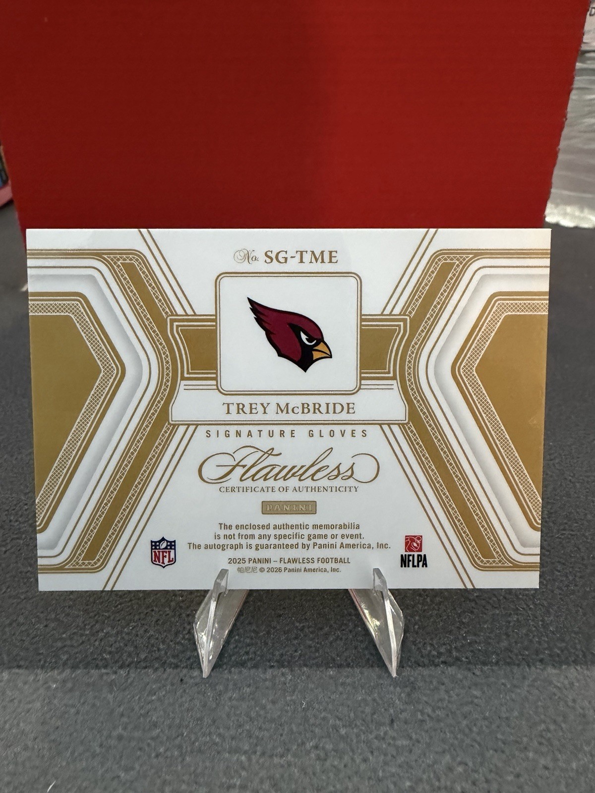 2025 Panini Flawless Autograph Nike Swoosh Trey McBride Glove Auto 1/20 view 2
