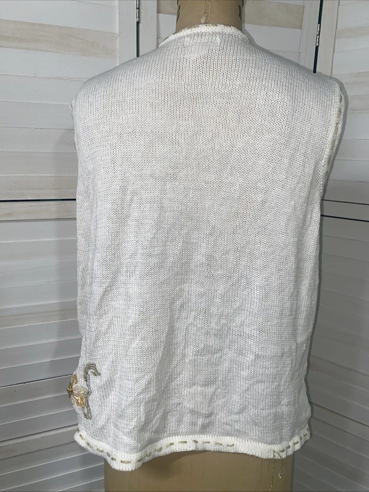 Chaleco Suéter Navidad Blanco Adornado Cuentas Lentejuelas Talla XXL Foto 3 de 4