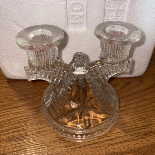 VINTAGE Candle Stick Holder Federal Glass Co Double  Clear Glass  One