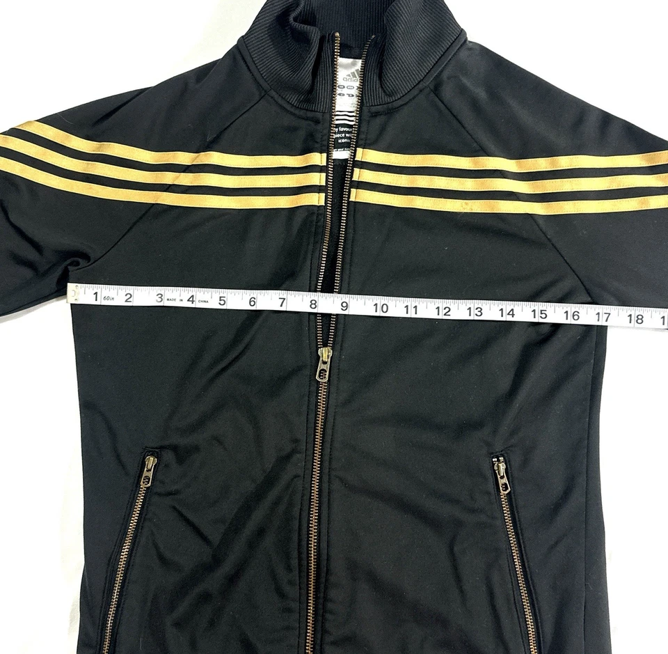 Jaqueta Adidas Track Feminina S Ouro Preto 3 Listras Zíper Completo Estilo Retrô - Imagem 3 de 4
