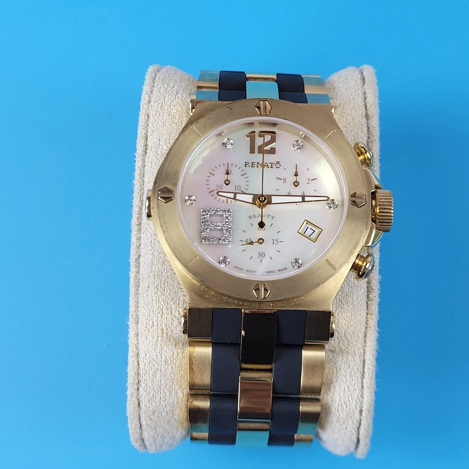 Reloj Cronógrafo Renato Beauty Collezioni ETA G15.211 Oro Acero Goma Diamante Foto 2 de 4