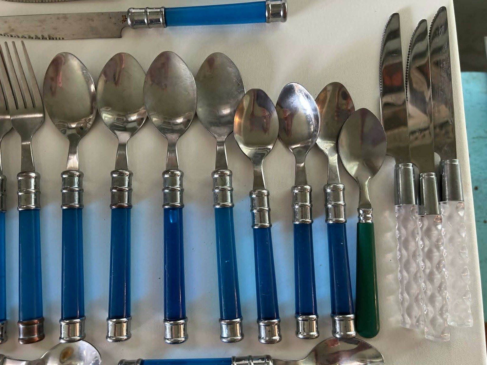 VTG BLUE LUCITE Handle Flatware Lot 27 AZURE Silverware Stainless China ...