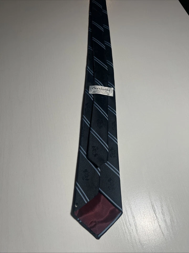 Corbata Cervantes Delgada Vintage Disney Mickey Mouse Bordada Azul Rayas (E2-4) Foto 4 de 4