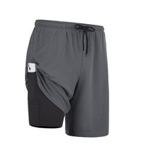 Men's 2 in 1 Athletic Running Shorts Active Quick Dry Workout X-Large Grey