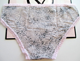 VICTORIA'S SECRET PINK Cotton Cheeky Panty S M L XL Gray Leopard NWT Lace Trim