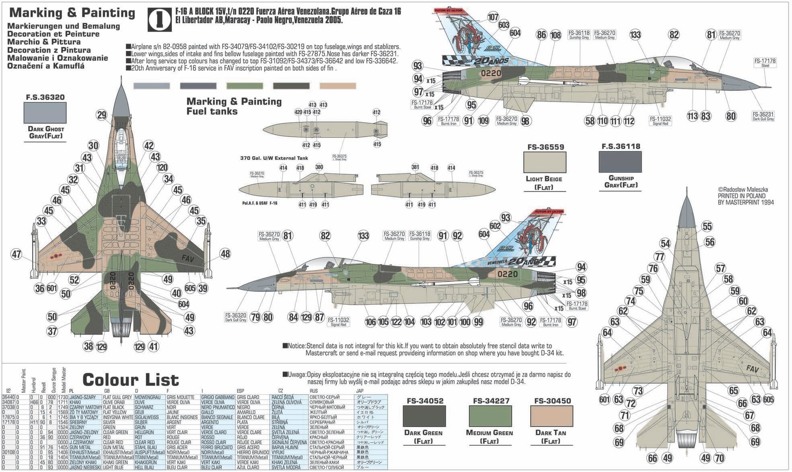 Mistercraft D-34 - 1:72 F-16A-15 Halcon Cazador - New