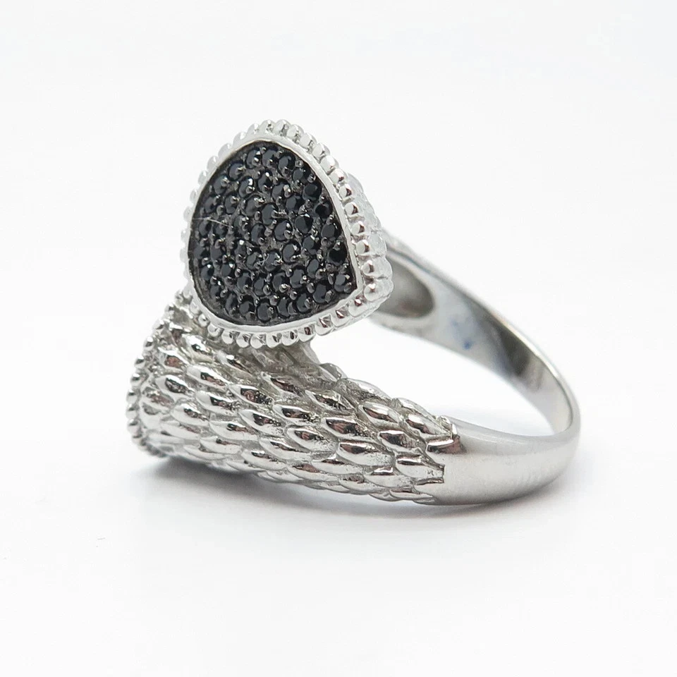 1.56ct Round Cut Simulated Black Onyx/CZ Bypass Band Ring 14k White Gold Plated - Image 2 of 4