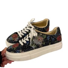 Betsey Johnson SB-SIDNY Sneakers Womens 8.5 Navy Floral Rhinestone Platform Glam