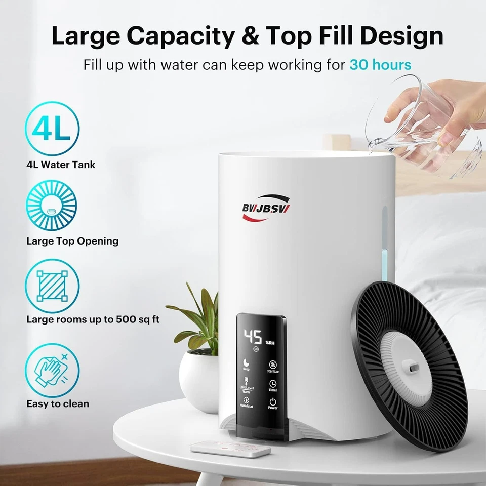 BWJBSW Air Humidifier for Bedroom Kids Room 4L Ultrasonic Aroma Diffuser with 36 - Image 4 of 4