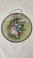 Antique Flue Cover Children Playing 9.5" 