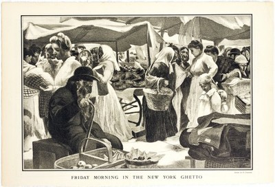 1901 ILLUSTRATION FRIDAY MORNING NEW YORK GHETTO HEBREW MARKET 11x15 Read P327