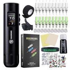 Dragonhawk X7 Wireless Tattoo Pen Kit Rotary Tattoo Machine 20Pcs Cartridges