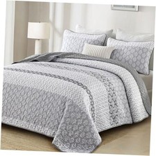 Boho Quilt Set Size Gray Farmhouse Quilt Bedding Set Striped Queen Grey