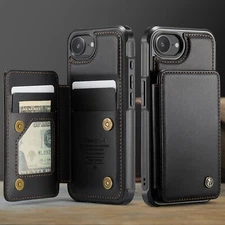 Wallet Card Holder Case for iPhone 17 16 15 14 13 12 11 Pro Max XS Leather Cover