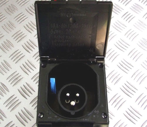 MAINS 230V 16A FLUSH INLET SOCKET BLACK CARAVAN CAMPER EHU MALE IP44 HOOK UP M