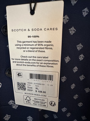 New SCOTCH & SODA Royal Blue Geometric Tipped Short Sleeve Polo Shirt Men’s - Picture 5 of 16