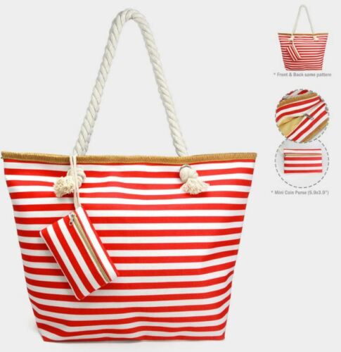 BOLSO DE PLAYA a rayas rojas - Imagen 2 de 3
