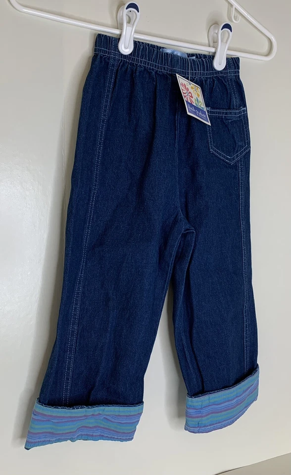 Pantalones de mezclilla azules Fresh Produce nuevos con etiquetas para niñas talla 4T puños a rayas en contraste Foto 2 de 4