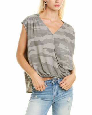 Splendid Camo Surplice Front Crossover Top L