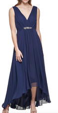 Eliza J Size: 8 Embellished High-Low Gown Navy Blue Dress