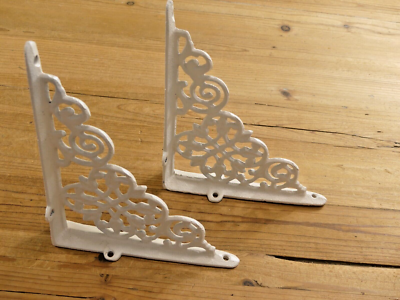 8-Pack Midwest Craft House Antique Style White Cast Iron Shelf Brackets - 7.5x6 Inches - Floral Farmhouse Corbels